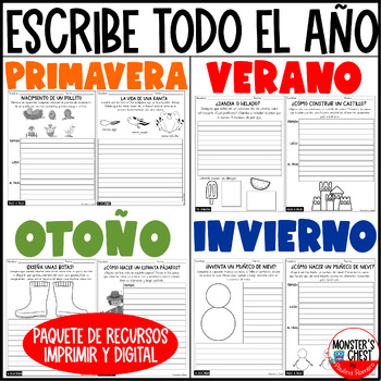 Preview of Spanish Writing Prompts Practica de Escritura Creativa All Year Todo el año