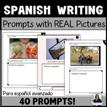 Preview of Advanced Spanish 3 & 4 Writing Journal Prompts With Pictures Bell Ringers Bundle