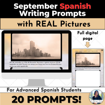 Preview of Spanish Writing Prompts for September with Pictures | Spanish Bell Ringers