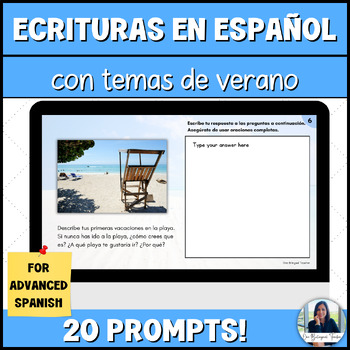 Preview of Spanish 3 & 4 Journal Writing Prompts for Summer with Pictures Bell Ringers