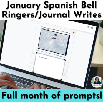 Preview of Spanish Writing Prompts with Pictures for January | Spanish Bell Ringers