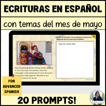 Preview of Advanced Spanish 3 & 4 Writing Prompts with Pictures for May | Bell Ringers