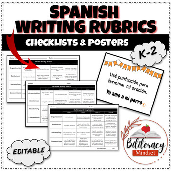 Preview of Spanish Writing Rubrics with supporting checklist and posters