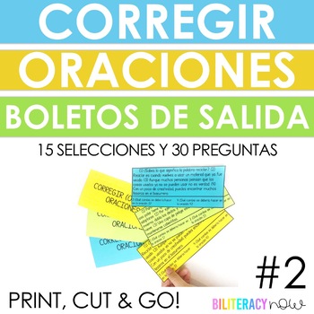 Preview of Spanish Writing Editing Exit Tickets - 15 Mini Passages + 30 Questions #2