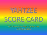 Spanish Yahtzee Score Card