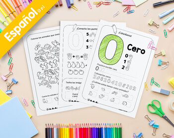 Preview of Spanish Zero Learning Bundle, Writing and Counting Activities, Ready to print