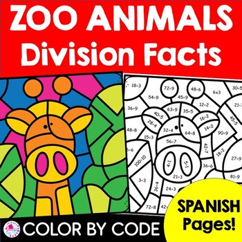 Preview of Spanish Zoo Animals Color by Number Code Division Coloring Pages Spring Summer