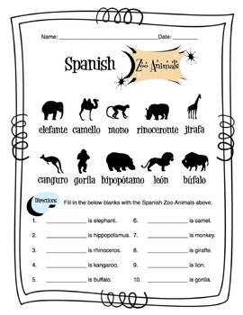 spanish zoo animals worksheet packet by sunny side up resources tpt