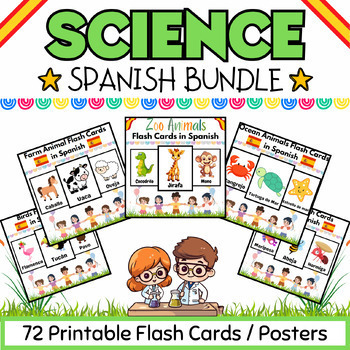 Preview of Spanish Zoo Ocean Farm Animals, Insects & Birds Flashcards BUNDLE- 73 Printables