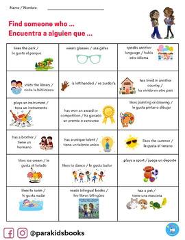 Preview of Spanish and English Bilingual Bingo Game I Find Someone Who Is