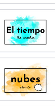 Preview of Spanish and English Classroom Labels Watercolor Splashes