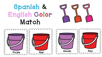 Preview of Spanish and English Color Words Beach Bucket Matching
