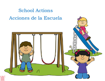 Preview of Spanish and English School Actions pronouns, present progressive, auxiliary verb