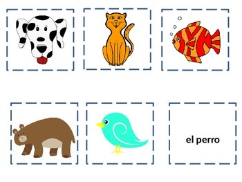 Preview of Spanish animal memory game animales vocabulary
