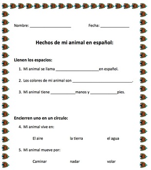 Preview of Spanish animals-Facts about animal page