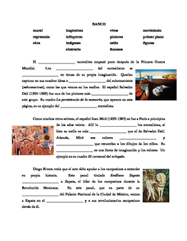 Preview of Spanish art & artists reading comp. practice worksheet - Realidades 3 Ch. 2