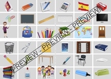 Spanish bingo / memory about classroom/school objects - Ju