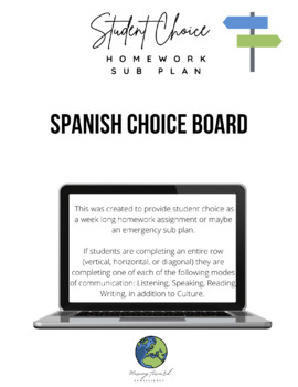 Preview of Spanish choice board (Listening, Reading, Writing, Speaking, Culture)