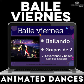 Preview of Spanish class bell ringers, brain breaks Baile viernes animated dance videos
