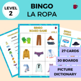 Spanish clothing vocabulary game - BINGO - La ropa LEVEL 2