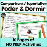 Spanish comparisons superlative poder & dormir worksheets 
