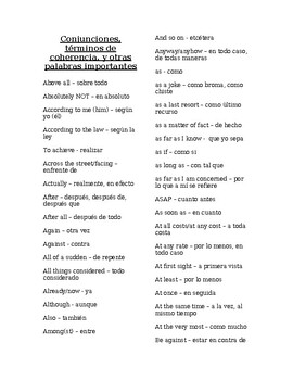 Preview of Spanish conjunctions, important terms, idiomatic expressions, etc.