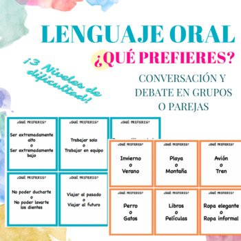 Preview of Spanish speaking cards: "¿Qué prefieres?". Oral skills (en español).