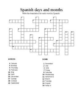 Preview of Spanish days and months crossword puzzle worksheet