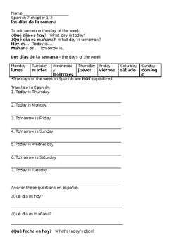 Days and Months in Spanish - PDF Worksheet - Spanish Learning Lab