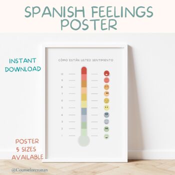 Preview of Spanish feelings thermometer poster, calming down corner, social emotional learn