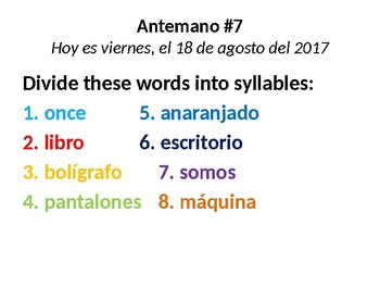 Preview of Spanish first year daily bellwork  / antemano / bell ringer / repasitos / ppt