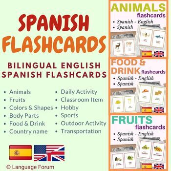 Preview of Spanish flashcards bundle (with English translations) | 700+ Spanish flash cards