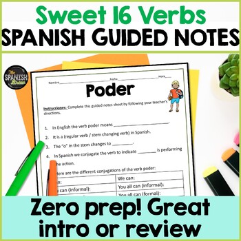 Preview of Spanish high frequency verbs - Spanish Sweet 16 verbs guided notes worksheets