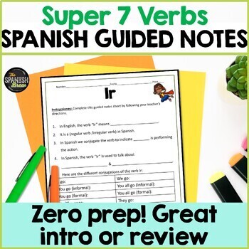 Preview of Spanish high frequency super 7 verbs BUNDLE of guided notes - NO PREP activity