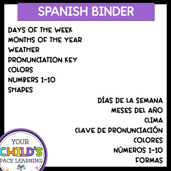 Preview of Spanish learning Binder