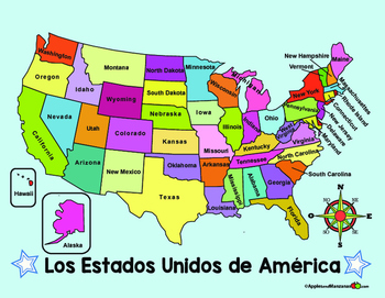 Preview of Spanish MAP of the US and Spanish COMPASS ROSE