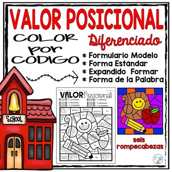 Preview of Spanish math worksheets Place Value Color by Code & Number | Spanish worksheets