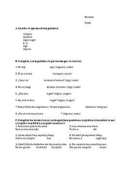 indefinite and negative words spanish