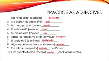 past participle spanish sentence examples