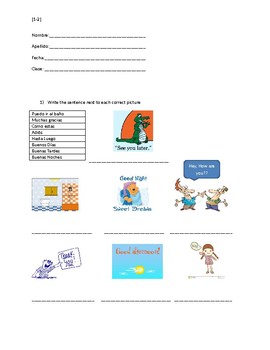 Preview of Spanish quiz - First / Second grade - Greetings / Shapes