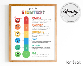 Spanish rainbow feelings thermometer poster, termometro de sentimientos ...