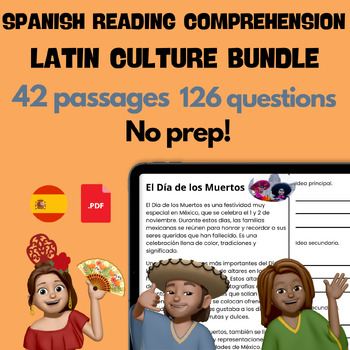 Preview of 42 Spanish reading comprehension passages BUNDLE  Latin Culture
