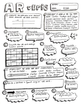 Preview of Spanish regular -AR verbs worksheet Spanish -AR verb conjugation no prep