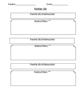 Preview of Spanish research note-taking/Notas de investigación