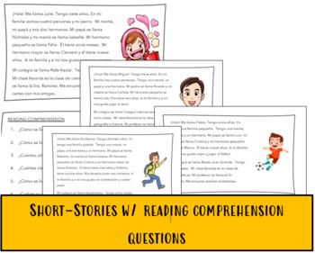 Preview of Spanish reading comprehension stories_LA FAMILIA, LA ESCUELA y GUSTOS