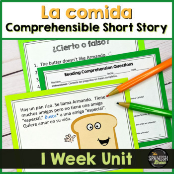 Preview of Spanish short story w/ Spanish food vocabulary - Spanish reading comprehension