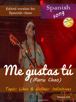 Preview of Spanish song: Me gustas tu (edited). Likes & dislikes, infinitives. Novice mid.