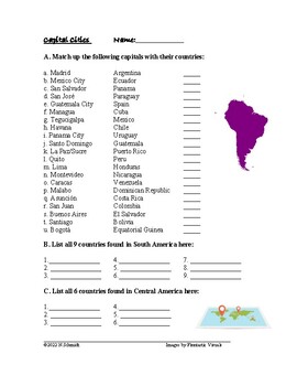 Preview of Spanish-speaking Countries and Capitals Worksheet (English Version)