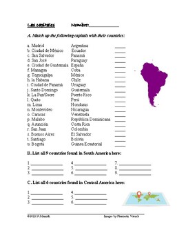 Preview of Spanish-speaking Countries and Capitals Worksheet (Spanish Version)