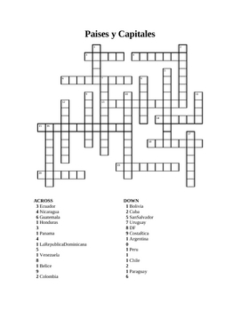 (Spanish speaking) Countries and Capitals Crossword by Senor Ward